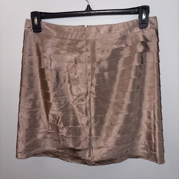 Ann Taylor Loft 100% Silk Ruffle Midi Skirt Brown Women's SZ 6 Careerwear - Picture 1 of 7